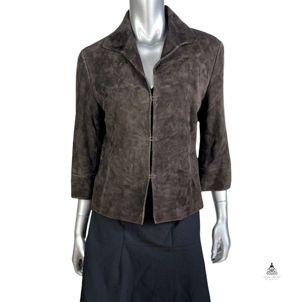 Lafayette 148 New York Brown Leather Distressed Jacket Blazer 10